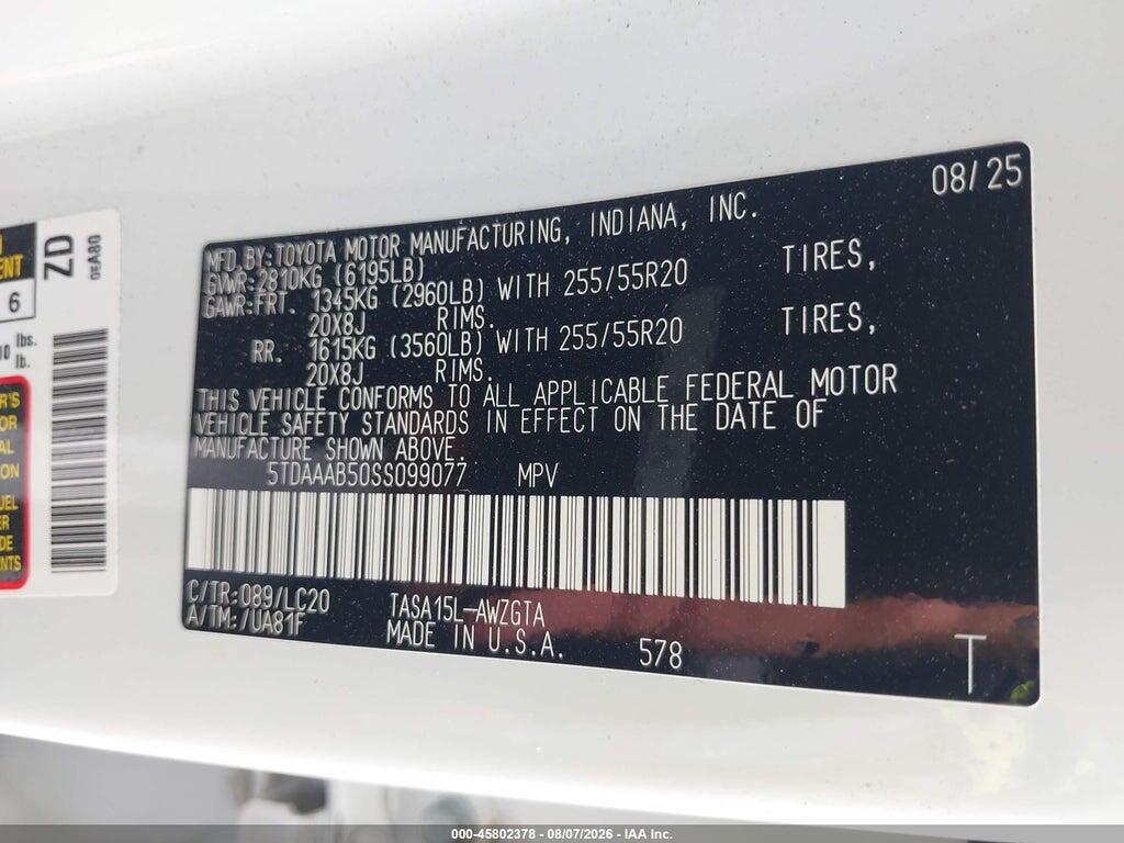 5TDAAAB50SS099077 2025 TOYOTA GRAND HIGHLANDER photo no. 9