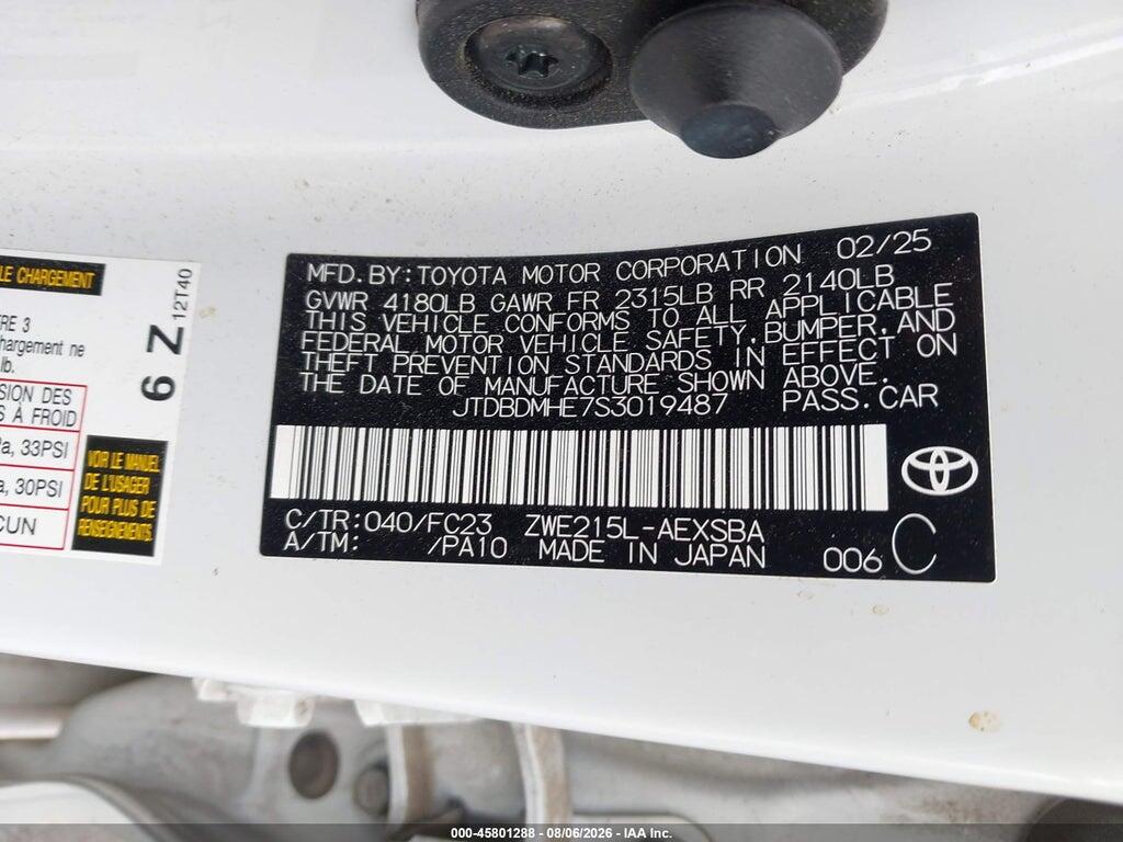 JTDBDMHE7S3019487 2025 TOYOTA COROLLA photo no. 9