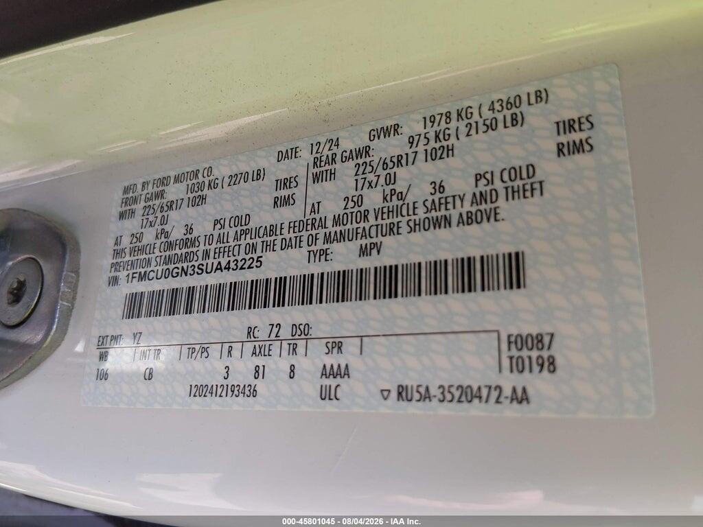 1FMCU0GN3SUA43225 2025 FORD ESCAPE photo no. 9