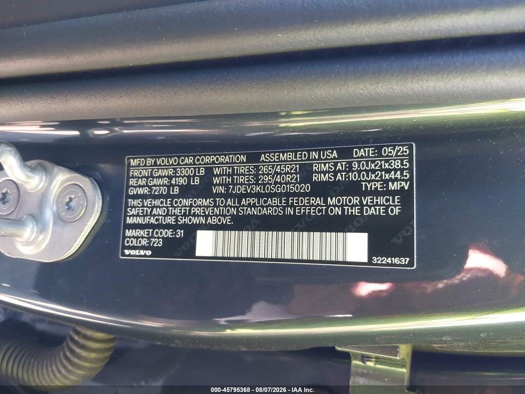 7JDEV3KL0SG015020 2025 VOLVO EX90 photo no. 9