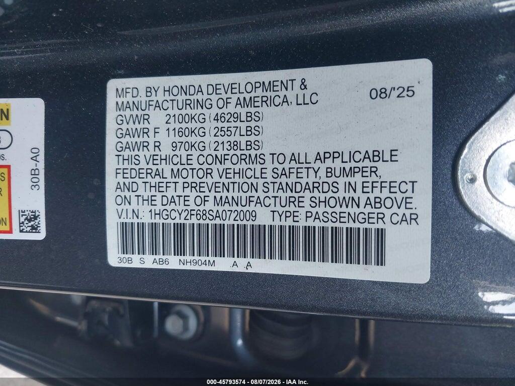 1HGCY2F68SA072009 2025 HONDA ACCORD HYBRID photo no. 9