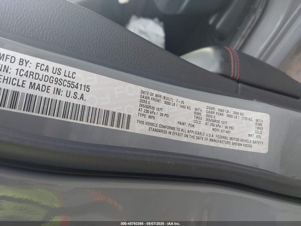 1C4RDJDG9SC554115 2025 DODGE DURANGO photo no. 9