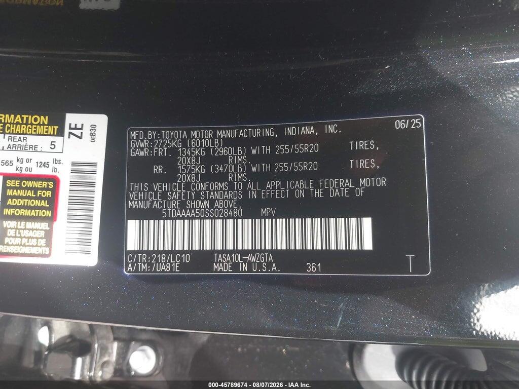 5TDAAAA50SS028480 2025 TOYOTA GRAND HIGHLANDER photo no. 9