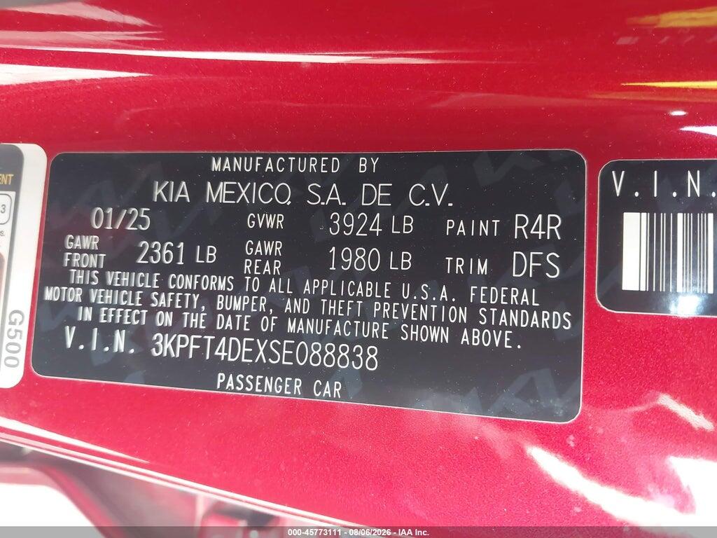 3KPFT4DEXSE088838 2025 KIA K4 photo no. 9