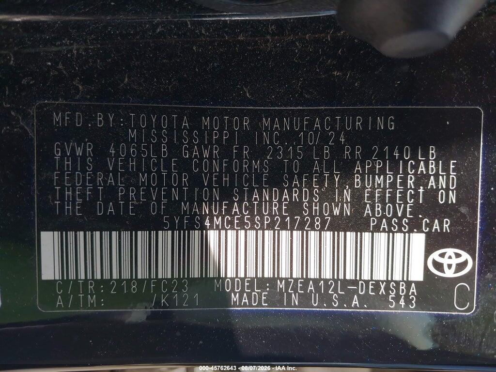 5YFS4MCE5SP217287 2025 TOYOTA COROLLA photo no. 9