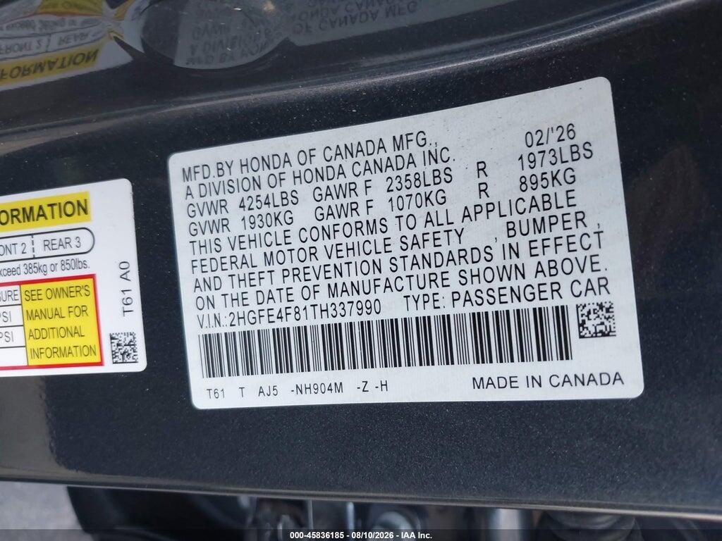 2HGFE4F81TH337990 2026 HONDA CIVIC HYBRID photo no. 9