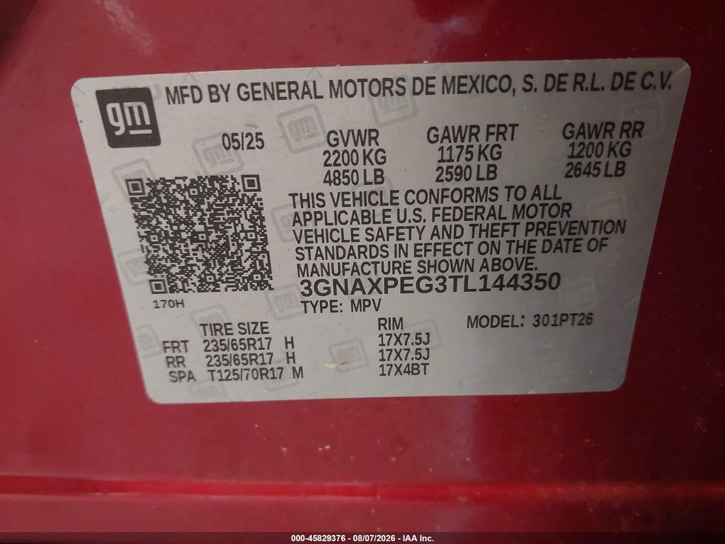 3GNAXPEG3TL144350 2026 CHEVROLET EQUINOX photo no. 9