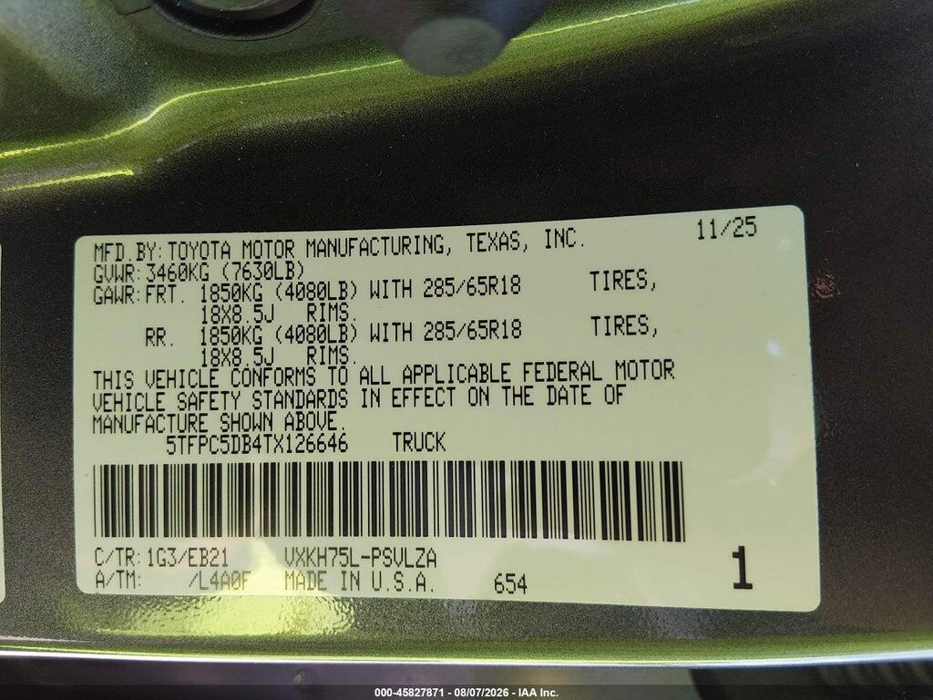 5TFPC5DB4TX126646 2026 TOYOTA TUNDRA HYBRID photo no. 9