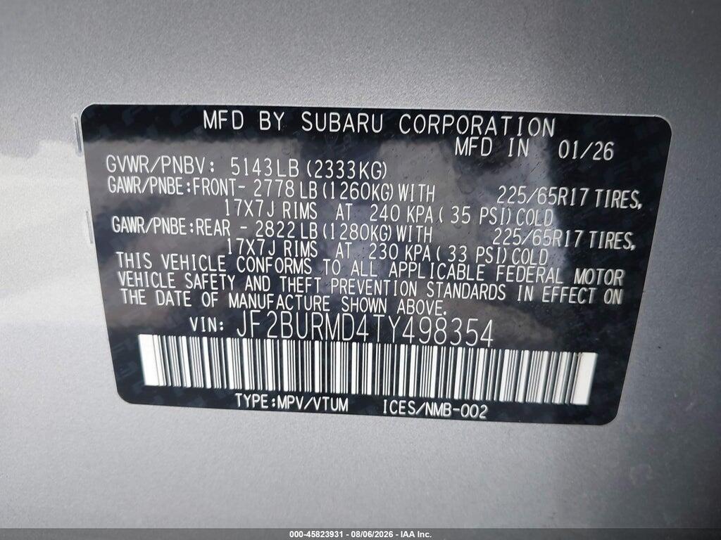 JF2BURMD4TY498354 2026 SUBARU OUTBACK photo no. 9