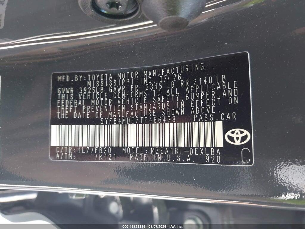 5YFB4MDE7TP486438 2026 TOYOTA COROLLA photo no. 9