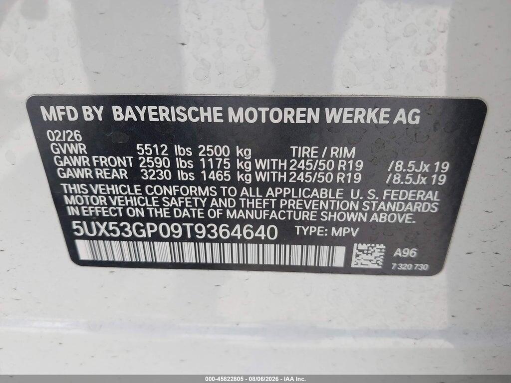 5UX53GP09T9364640 2026 BMW X3 photo no. 9