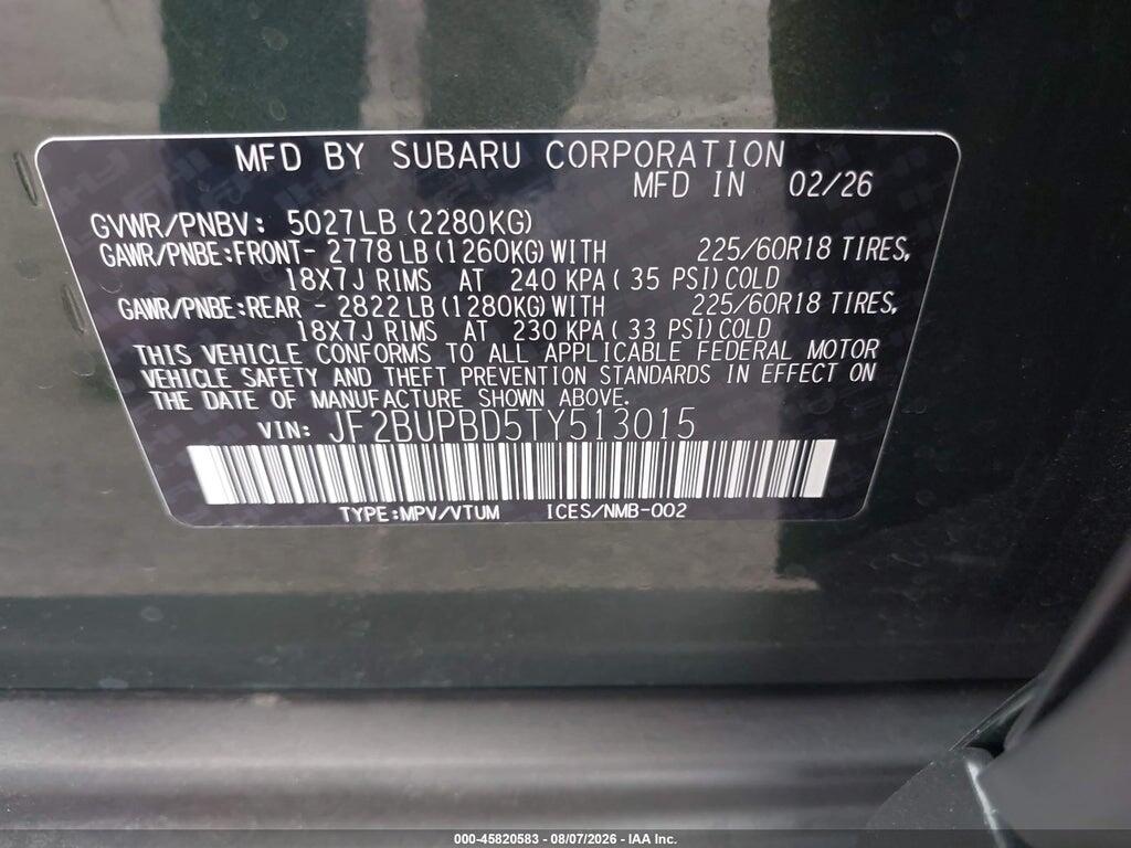 JF2BUPBD5TY513015 2026 SUBARU OUTBACK photo no. 9