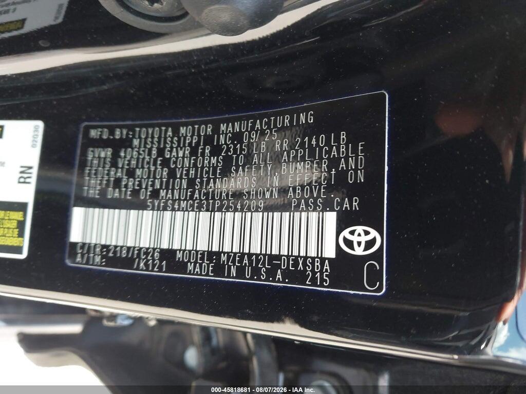 5YFS4MCE3TP254209 2026 TOYOTA COROLLA photo no. 9