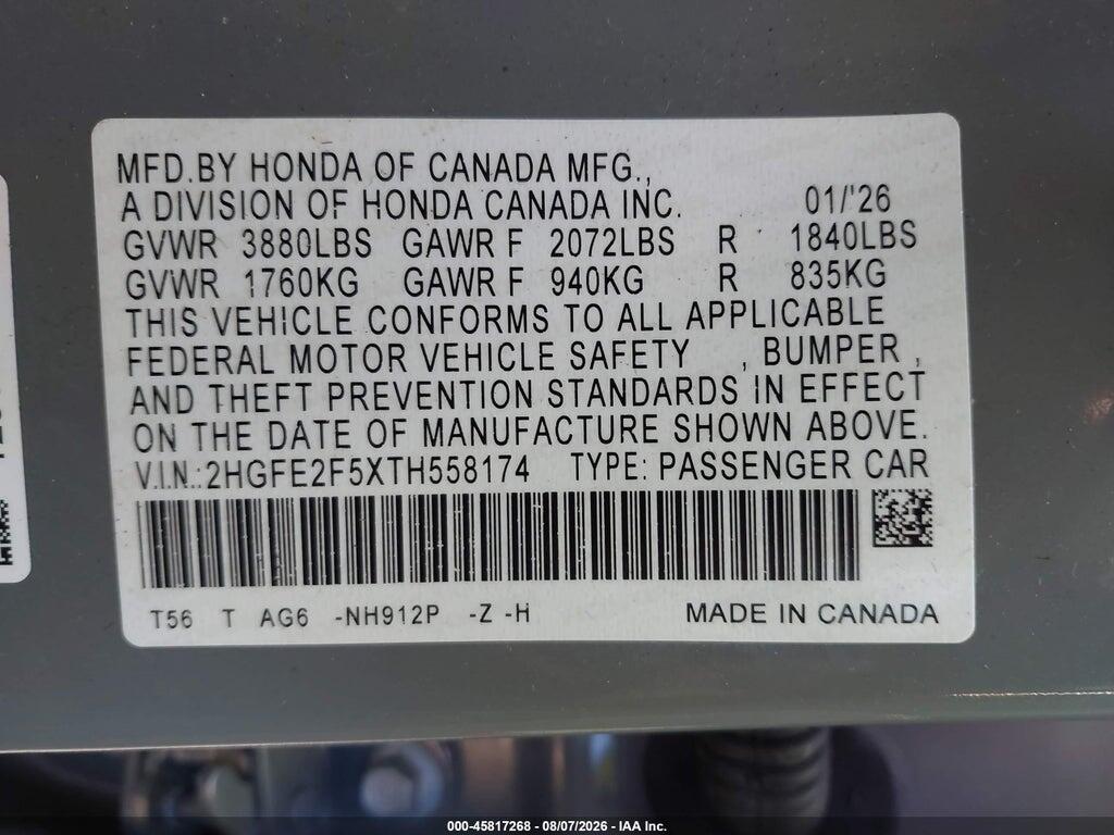 2HGFE2F5XTH558174 2026 HONDA CIVIC photo no. 9