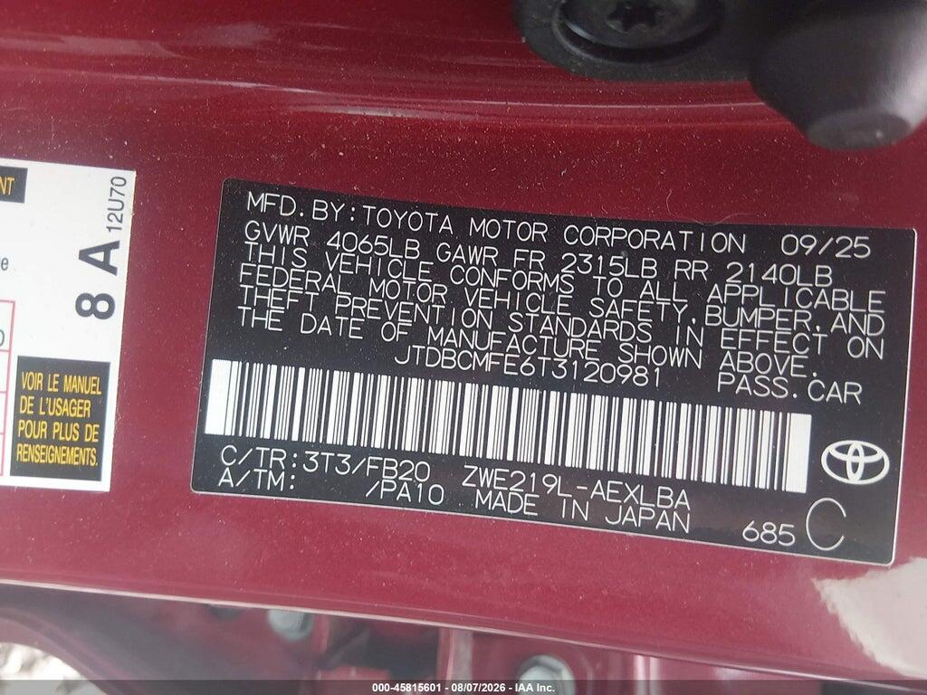 JTDBCMFE6T3120981 2026 TOYOTA COROLLA HYBRID photo no. 9