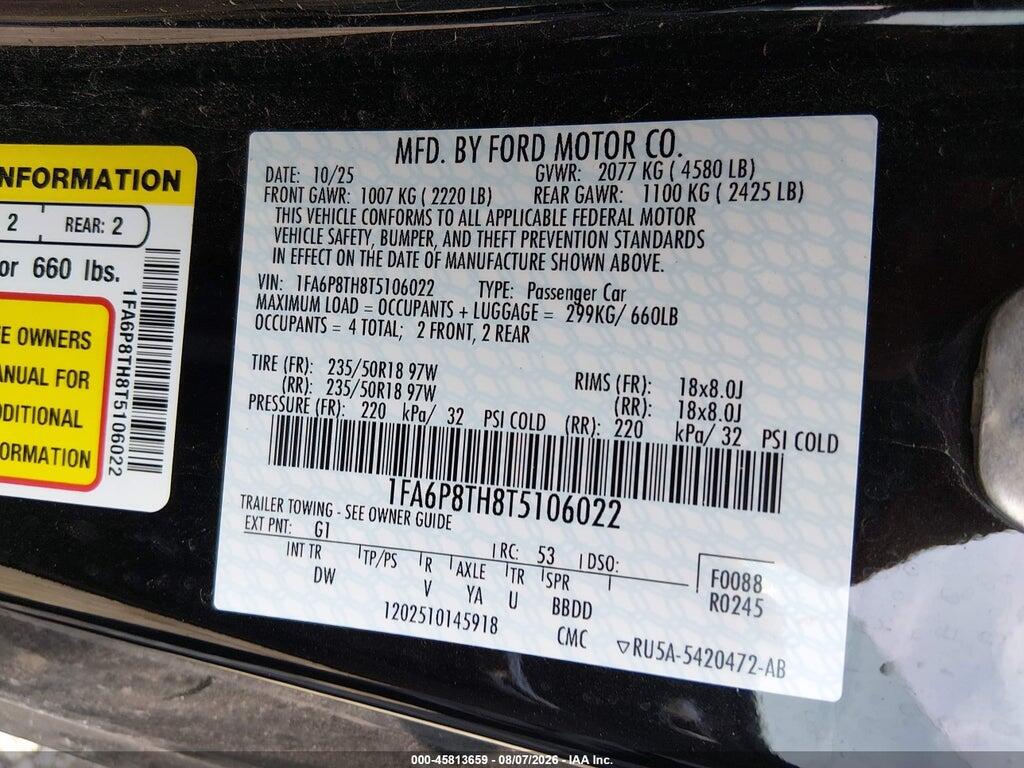1FA6P8TH8T5106022 2026 FORD MUSTANG photo no. 9