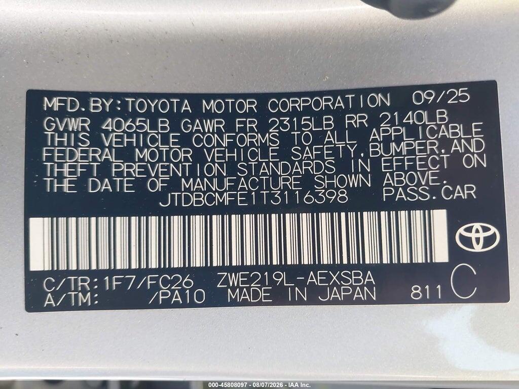 JTDBCMFE1T3116398 2026 TOYOTA COROLLA HYBRID photo no. 9