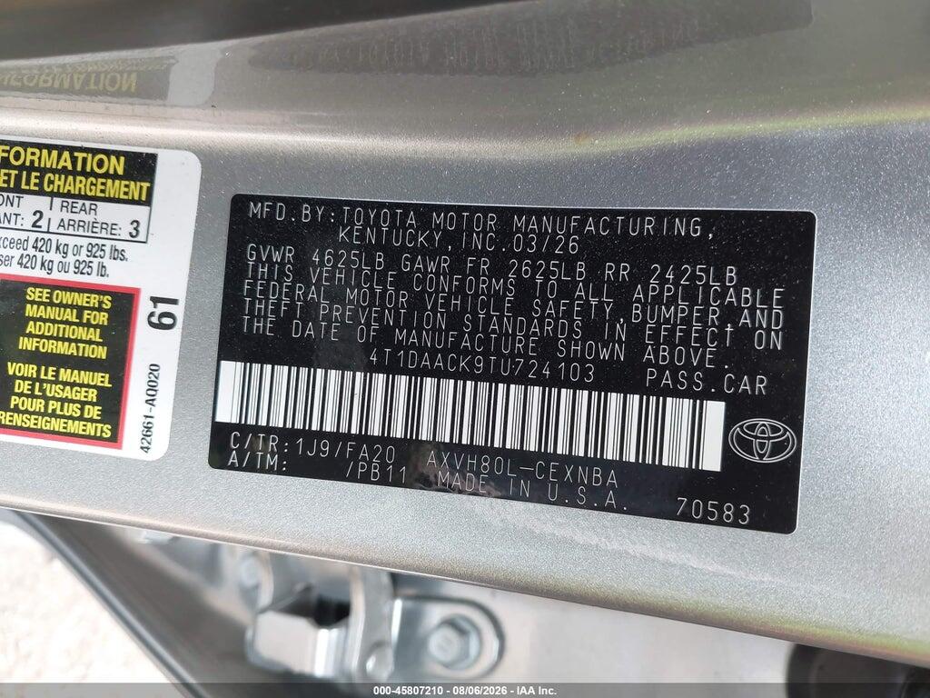 4T1DAACK9TU724103 2026 TOYOTA CAMRY photo no. 9