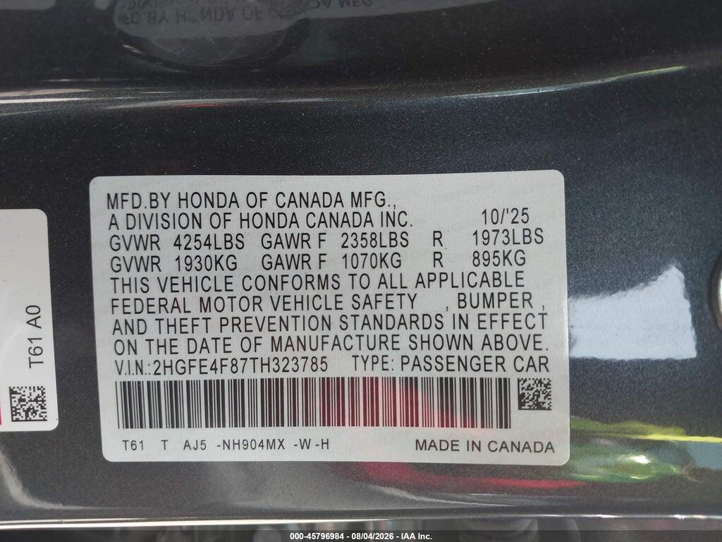 2HGFE4F87TH323785 2026 HONDA CIVIC HYBRID photo no. 9