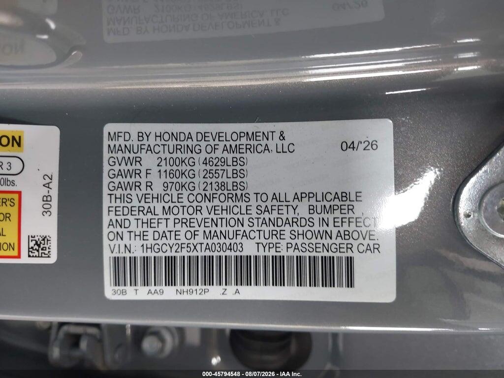 1HGCY2F5XTA030403 2026 HONDA ACCORD HYBRID photo no. 9