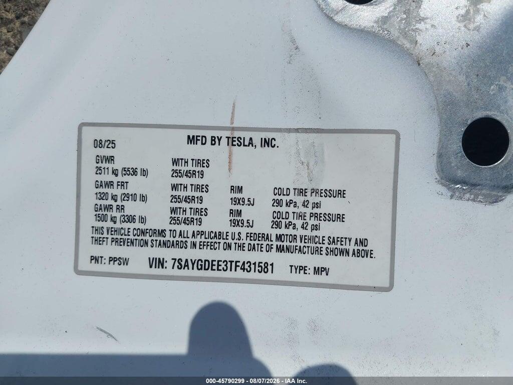 7SAYGDEE3TF431581 2026 TESLA MODEL Y photo no. 9