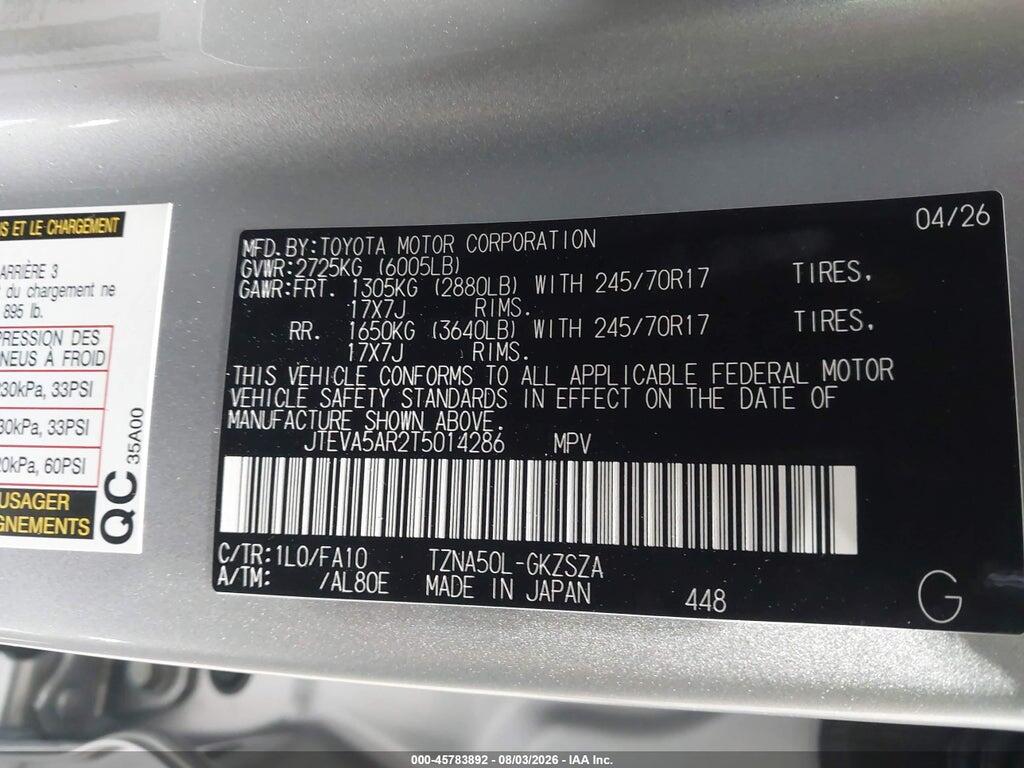 JTEVA5AR2T5014286 2026 TOYOTA 4RUNNER photo no. 9
