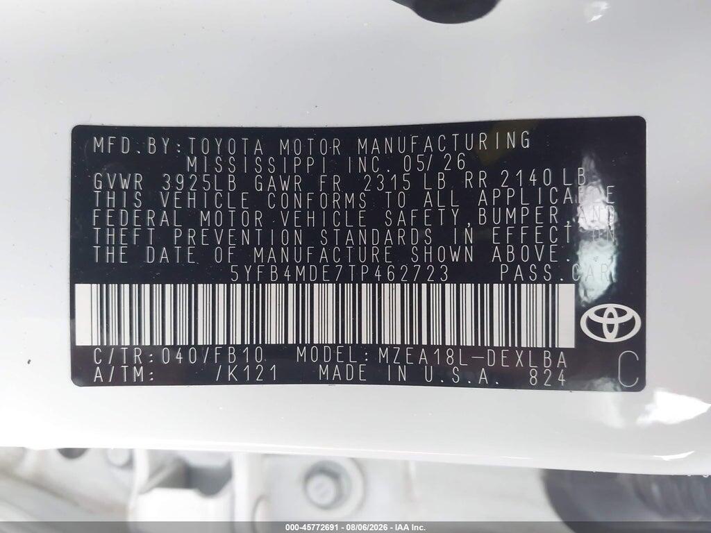 5YFB4MDE7TP462723 2026 TOYOTA COROLLA photo no. 9