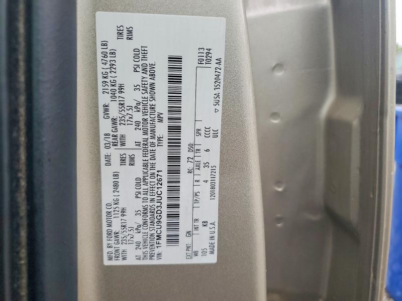 1FMCU9GD3JUC12671 2018 FORD ESCAPE photo no. 12