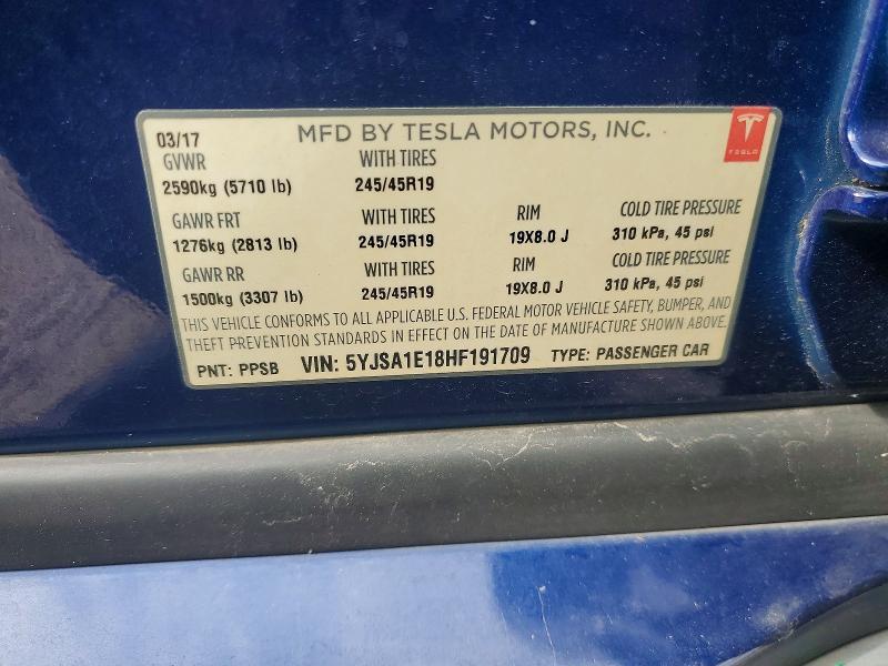 5YJSA1E18HF191709 2017 TESLA MODEL S photo no. 12