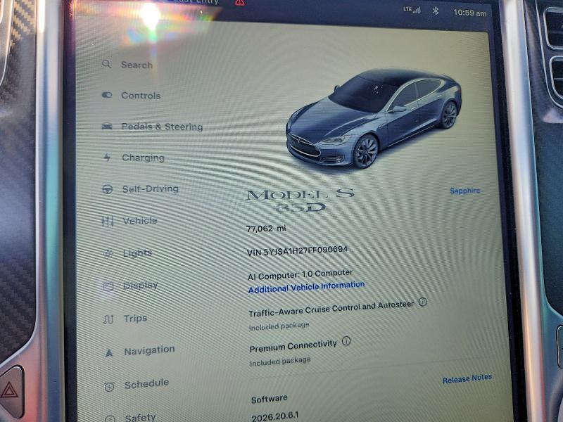 5YJSA1H27FF090694 2015 TESLA MODEL S photo no. 9