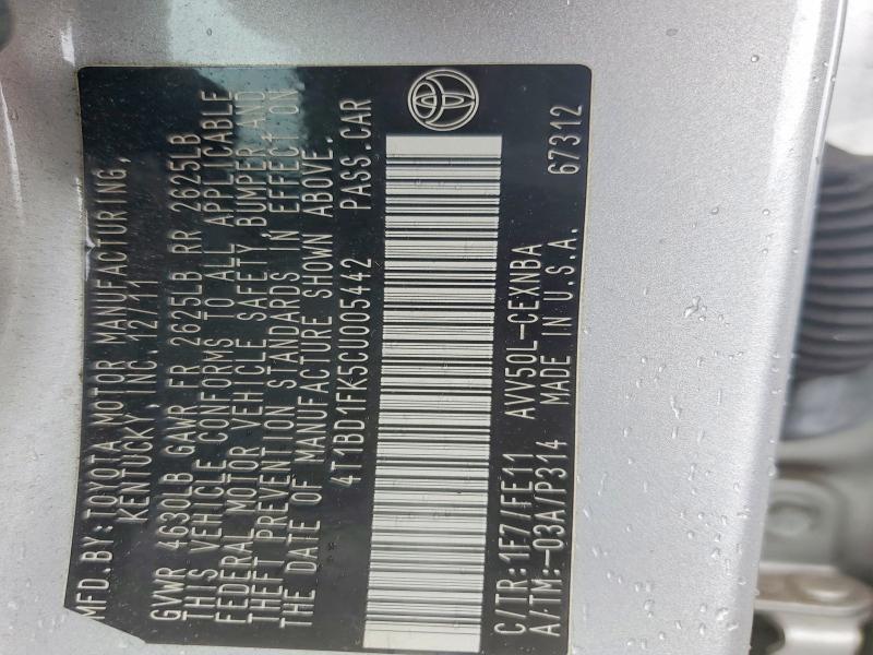 2012 TOYOTA CAMRY HYBRID LE — Фото 12 из 12