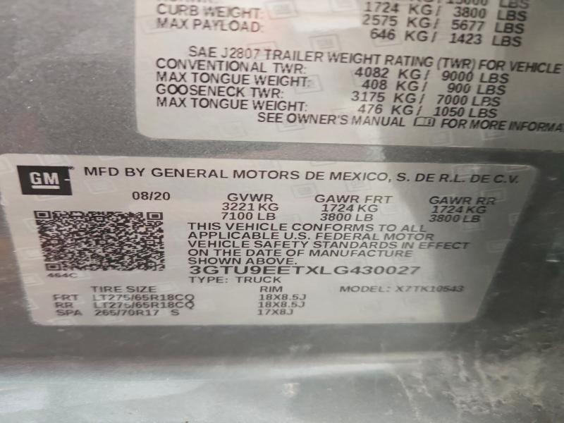 3GTU9EETXLG430027 2020 GMC SIERRA photo no. 12