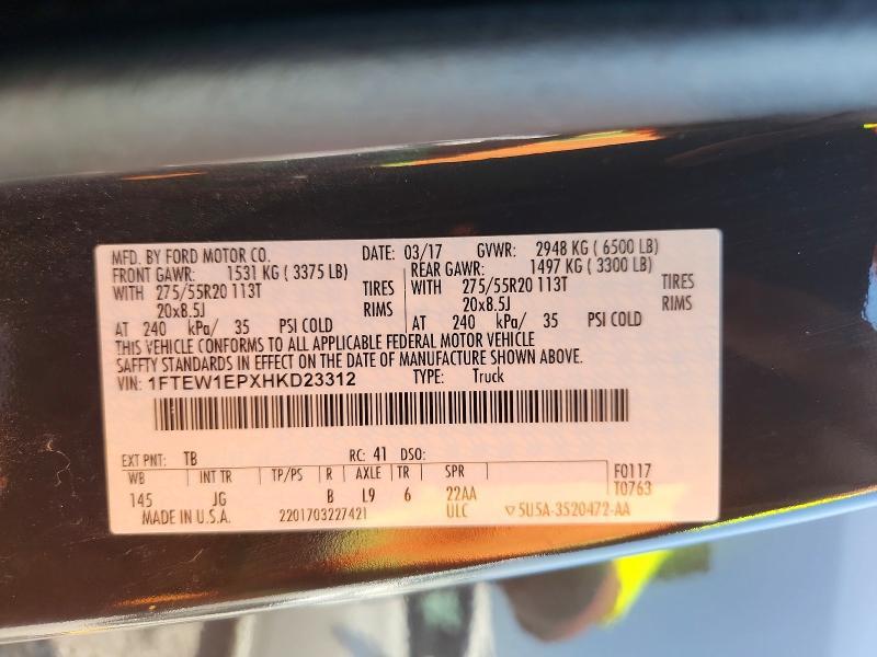 1FTEW1EPXHKD23312 2017 FORD F150 photo no. 12