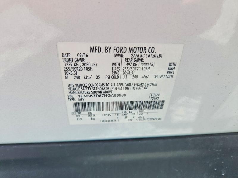 1FM5K7D87HGA96989 2017 FORD EXPLORER photo no. 12