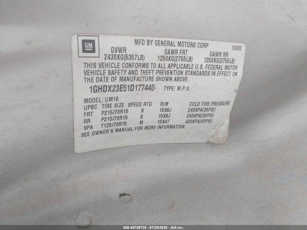 1GHDX23E51D177440 2001 OLDSMOBILE SILHOUETTE photo no. 9