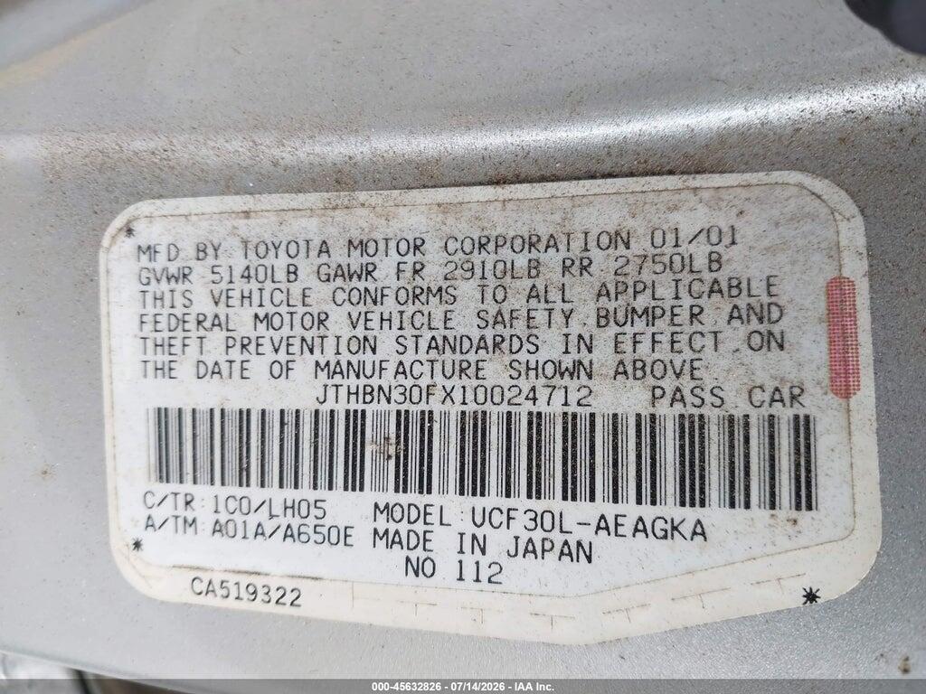 JTHBN30FX10024712 2001 LEXUS LS 430 photo no. 9