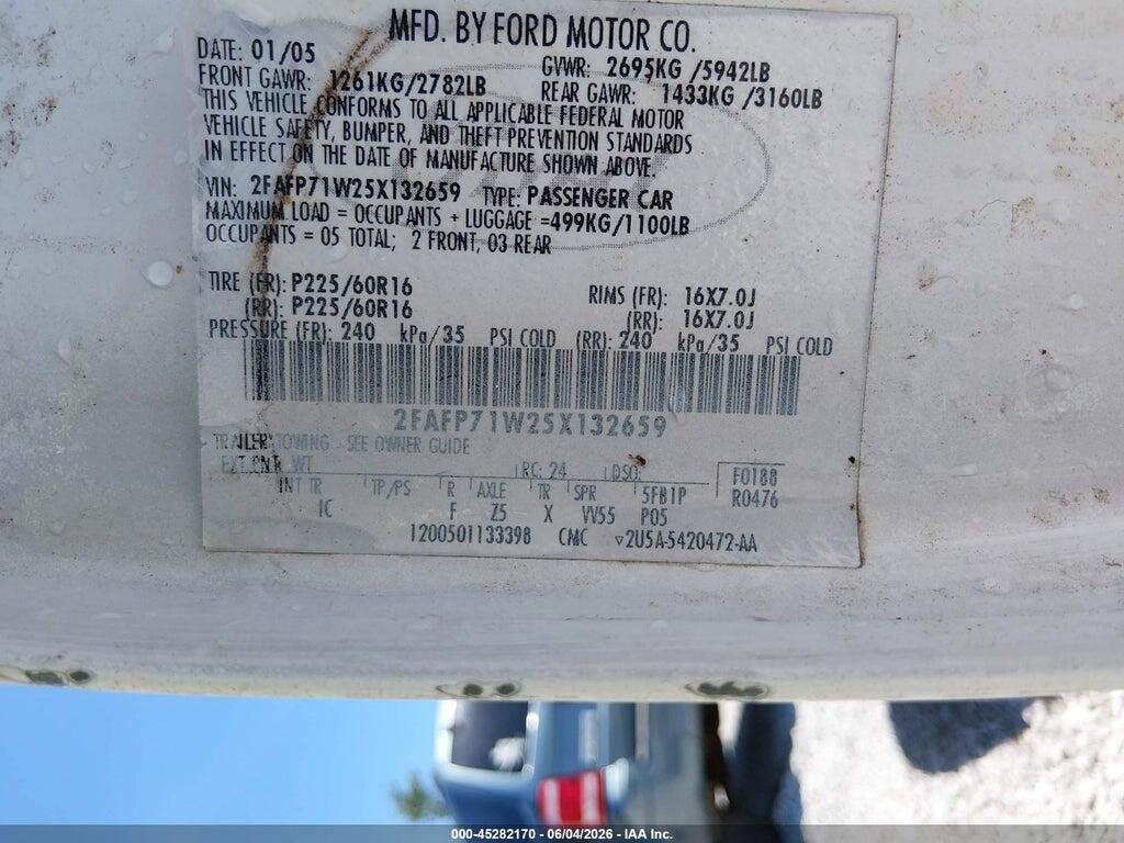 2FAFP71W25X132659 2005 FORD CROWN VICTORIA photo no. 9