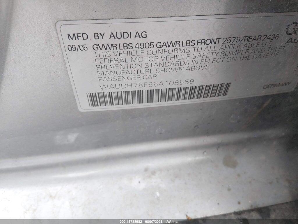 WAUDH78E66A108559 2006 AUDI A4 photo no. 9