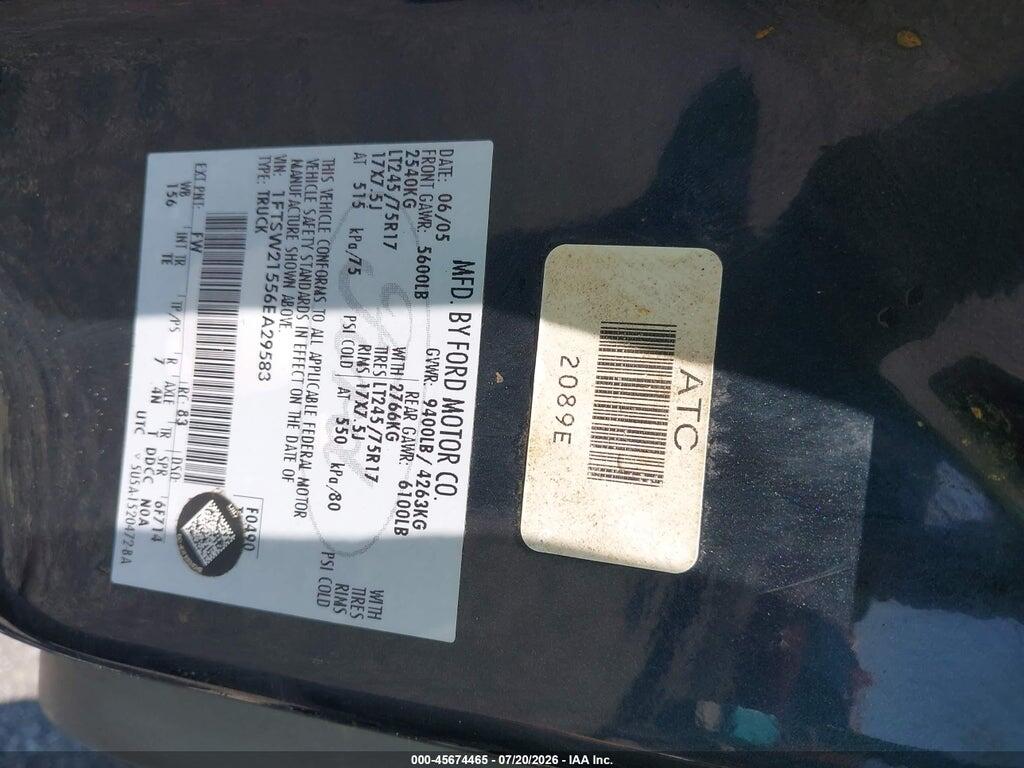 1FTSW21556EA29583 2006 FORD F-250 photo no. 9