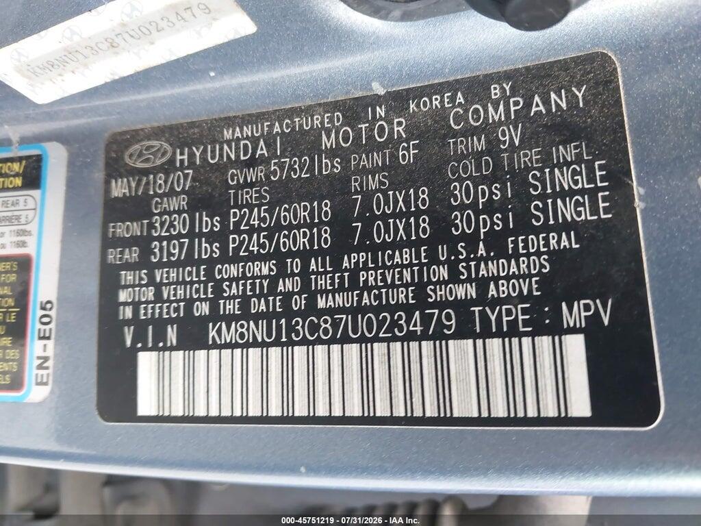 KM8NU13C87U023479 2007 HYUNDAI VERACRUZ photo no. 9