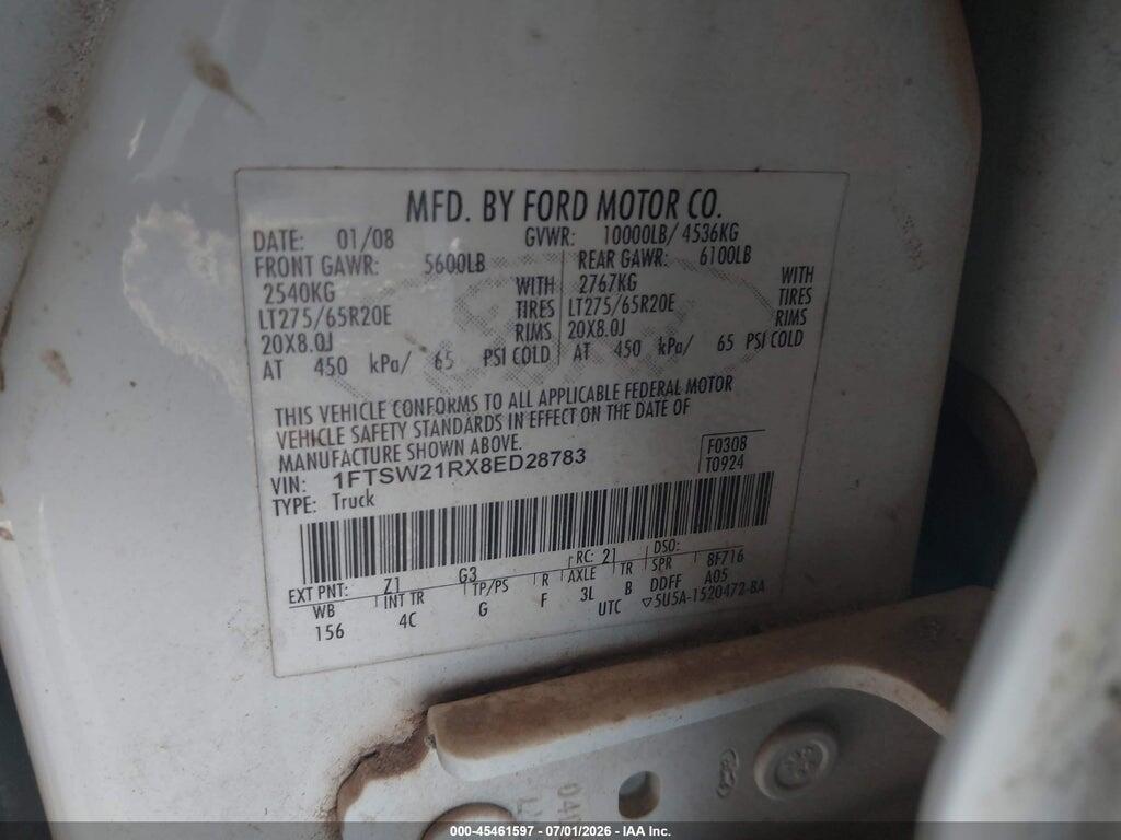 1FTSW21RX8ED28783 2008 FORD F-250 photo no. 9