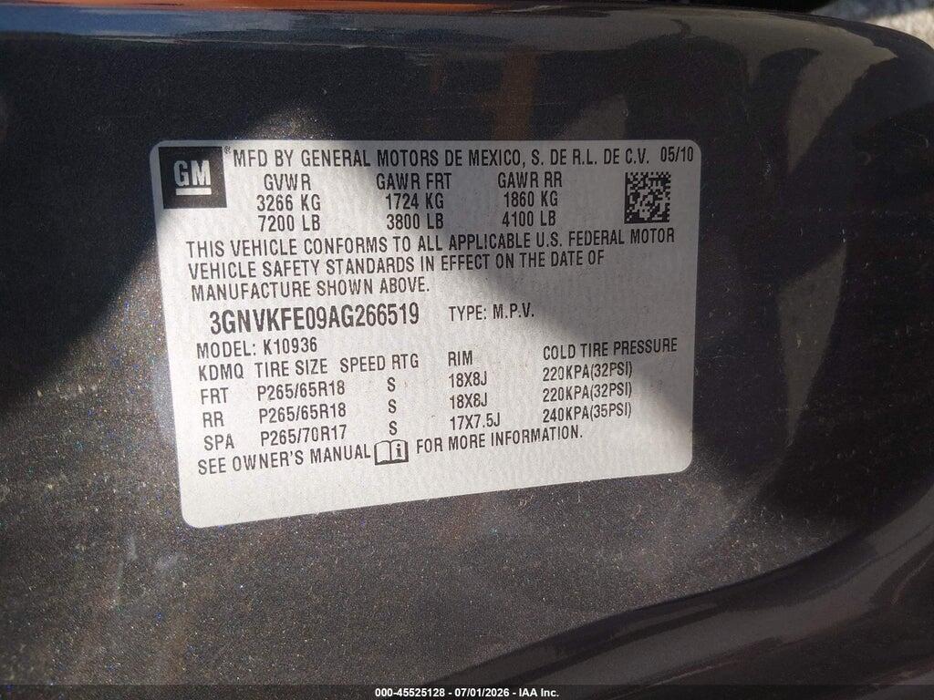 3GNVKFE09AG266519 2010 CHEVROLET AVALANCHE 1500 photo no. 9