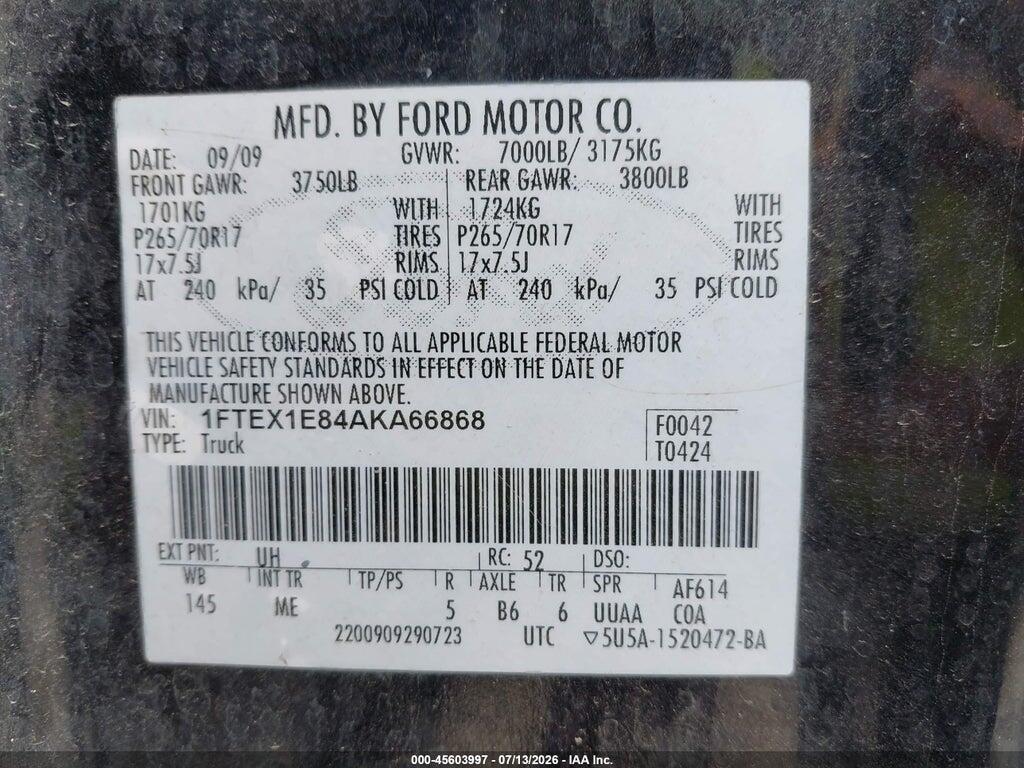 1FTEX1E84AKA66868 2010 FORD F-150 photo no. 9