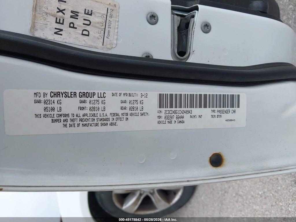 2C3CDXBG1CH240943 2012 DODGE CHARGER photo no. 9