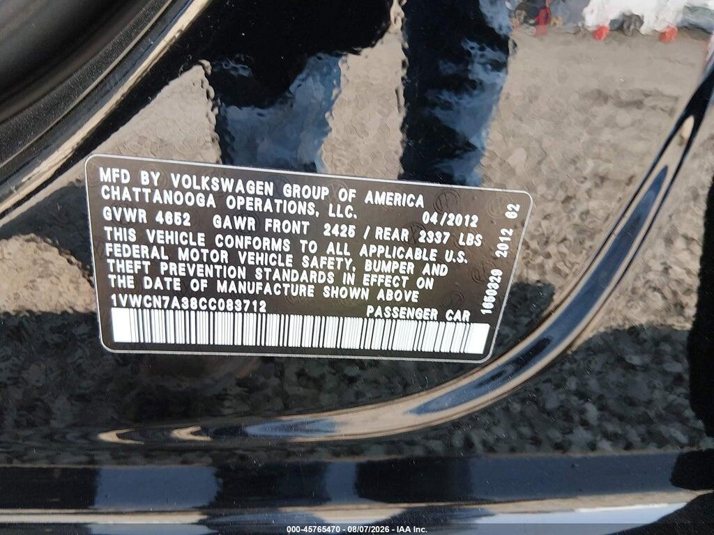 1VWCN7A38CC083712 2012 VOLKSWAGEN PASSAT photo no. 9