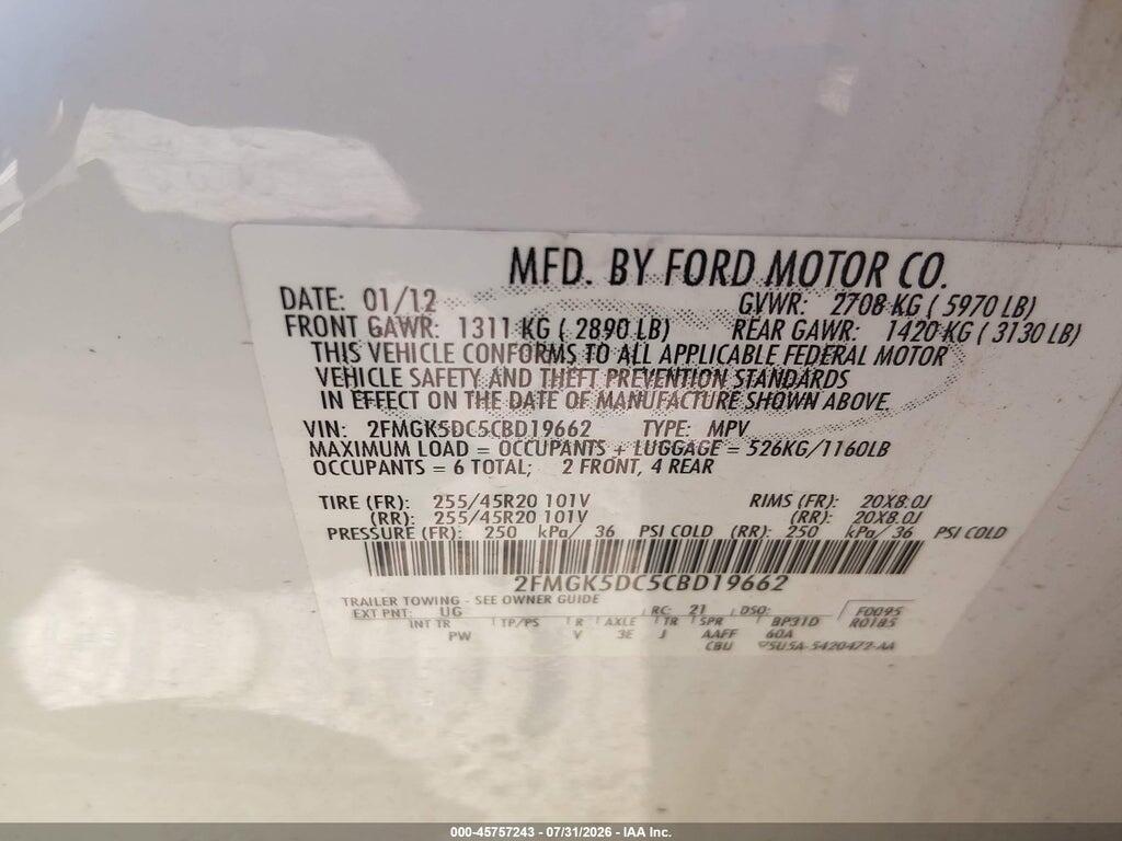 2FMGK5DC5CBD19662 2012 FORD FLEX photo no. 9