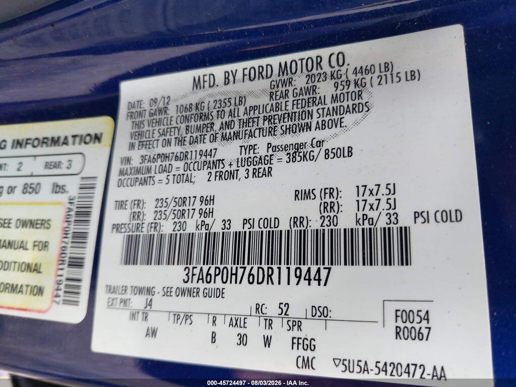 3FA6P0H76DR119447 2013 FORD FUSION photo no. 9