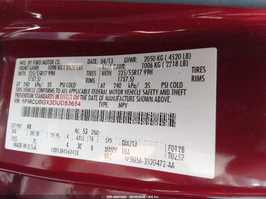 1FMCU0GX3DUD53654 2013 FORD ESCAPE photo no. 9