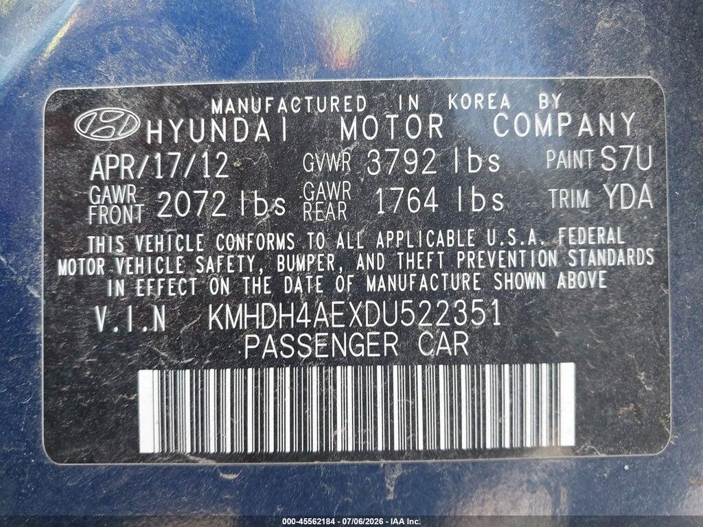KMHDH4AEXDU522351 2013 HYUNDAI ELANTRA photo no. 9