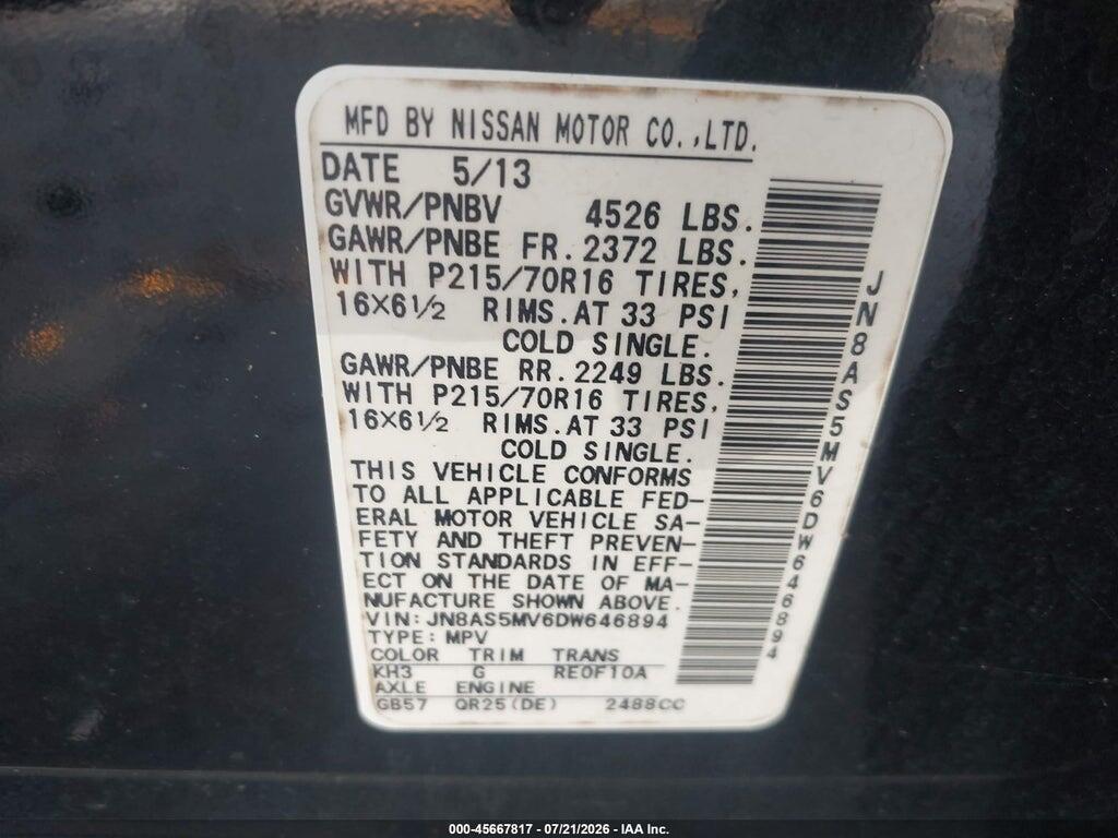 JN8AS5MV6DW646894 2013 NISSAN ROGUE photo no. 9